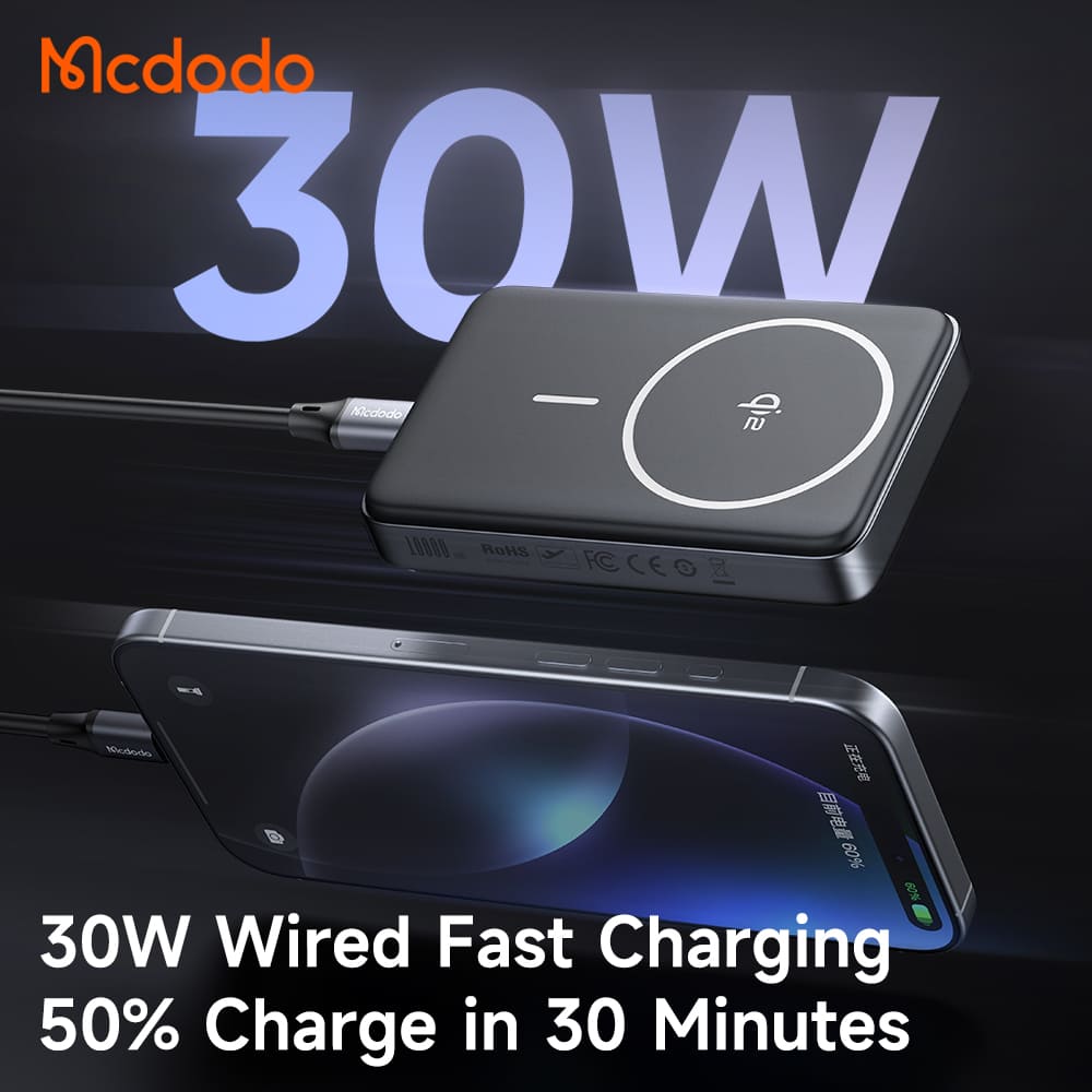Sạc Dự Phòng Hít Từ Tính Mcdodo MagQ 30W 10000mAh | Tích Hợp Đế Đỡ, Sạc Nhanh Không Dây & Có Dây
