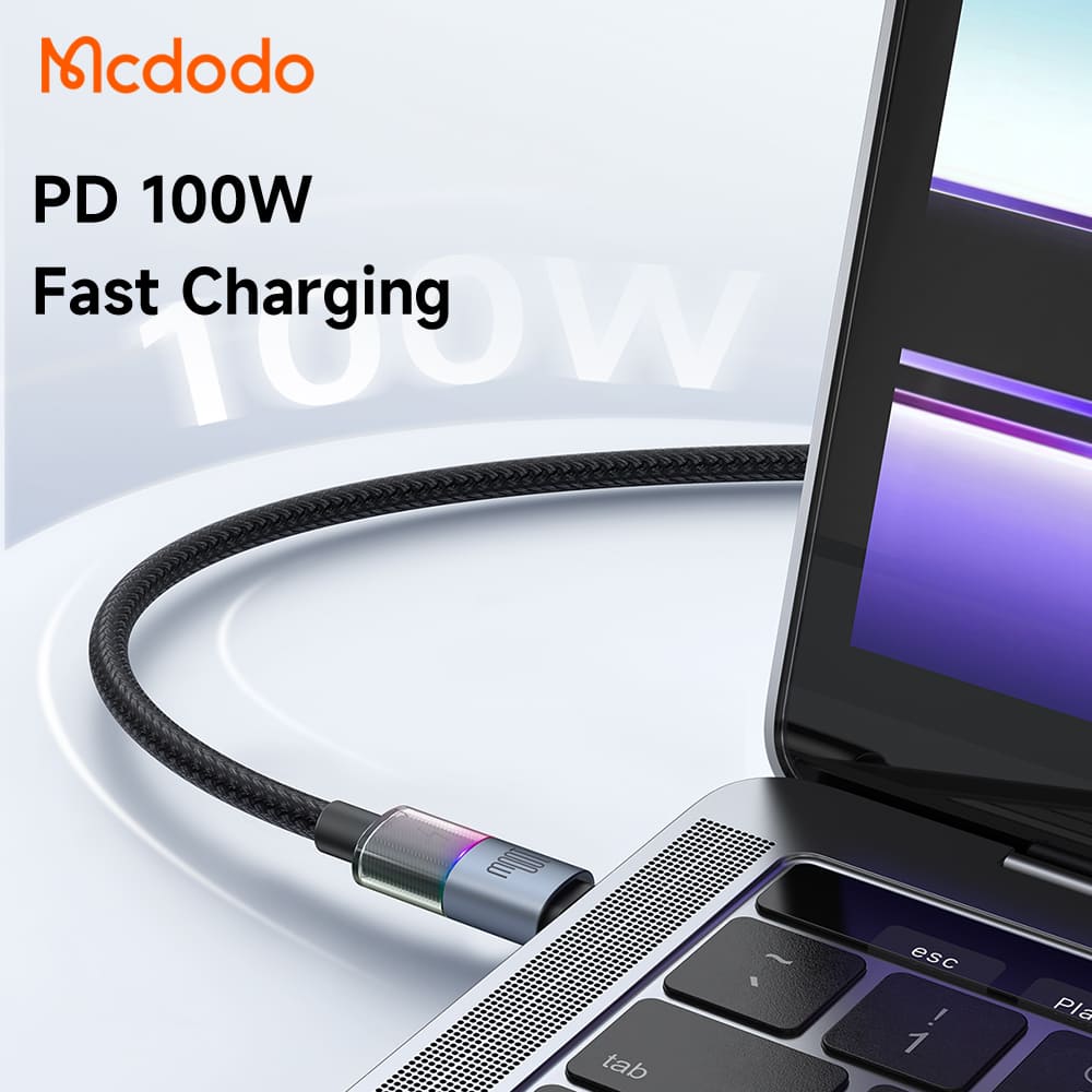 Cáp Sạc Gaming Mcdodo 100W Type-C to Type-C | Đèn LED 7 Màu, Sạc Nhanh Laptop & Điện Thoại