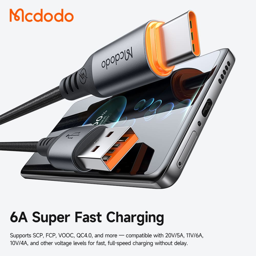 Cáp Sạc Mcdodo Cab Smart 6A USB to Type-C | Tự Ngắt Thông Minh, Có Đèn Báo Sạc