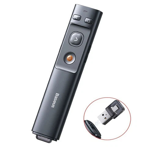 Bút Laser trình chiếu Baseus Orange Dot Wireless Presenter cho Laptop/ Macbook (200m. 2.4Ghz USB/Type C Receiver, Wireless Remote Control, Green Laser Pointer/ Presenter)