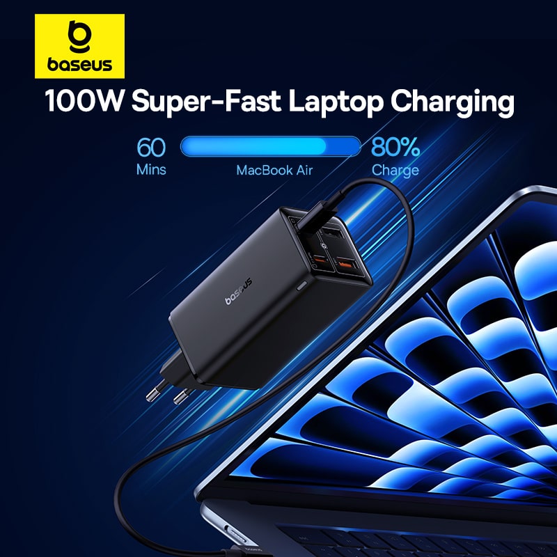 Cốc Sạc Baseus GaN6 Pro 100W 4 Cổng | Kèm Cáp 100W, Sạc Laptop & Điện Thoại, 2Type-C + 2USB