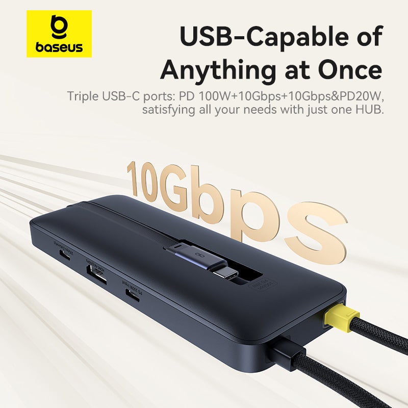 Hub Chuyển Đổi Baseus Đa Năng | Sạc Nhanh PD 100W & 20W, Truyền Dữ Liệu 10Gbps