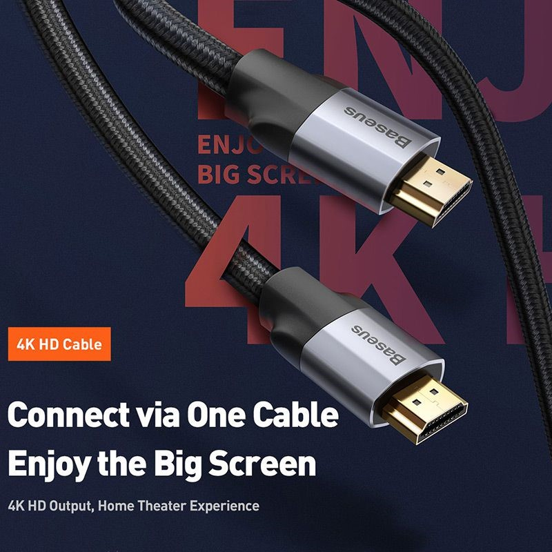 Cáp HDMI 4K Baseus Enjoyment | Dây Kết Nối Máy Tính Tivi Máy Chiếu Hình Ảnh Sắc Nét Chống Nhiễu