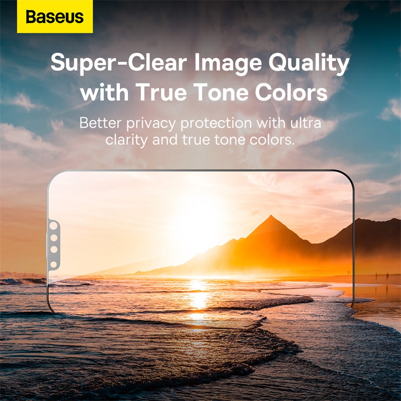 Kính Cường Lực Chống Nhìn Trộm Baseus iP13/iP14 | Full Màn, Kèm Khung Dán & Chống Bụi Loa