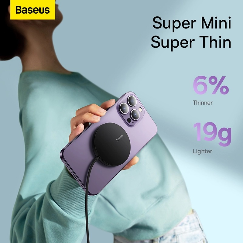 Sạc Không Dây Từ Tính Baseus Simple Mini3 15W | Siêu Mỏng 6.1mm, Tản Nhiệt Tốt