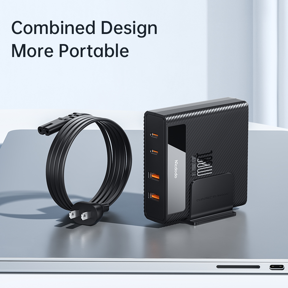 Bộ Sạc Nhanh Để Bàn Mcdodo 100W 2Type-C + 2USB | Sắp Xếp Gọn Gàng, Kèm Dây Nguồn 1.5m