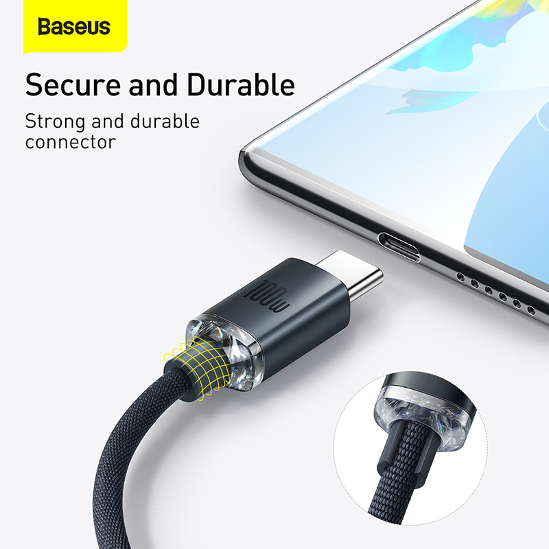 Cáp Sạc Baseus Crystal Shine USB to Type-C 100W | Dây Dù Siêu Bền, Hỗ Trợ Dòng Điện 6A Max