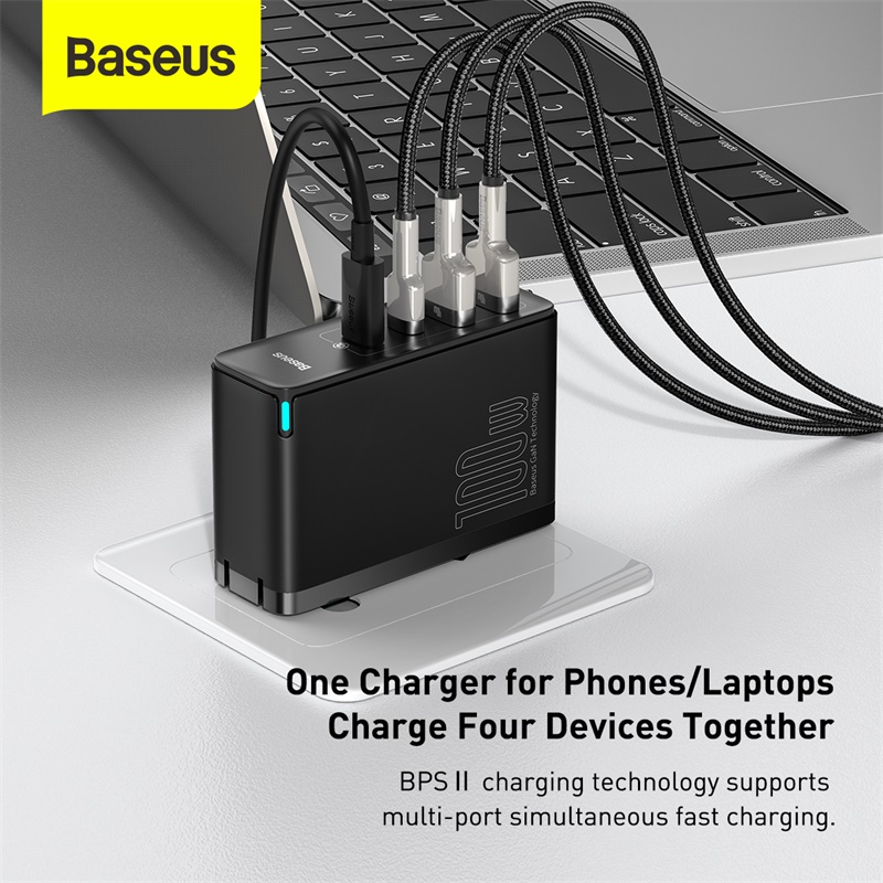 Cốc Sạc Baseus GaN2 Pro 100W | Hỗ Trợ Sạc Nhanh Laptop Máy Tính Bảng QC PD, 2Type-C + 2USB