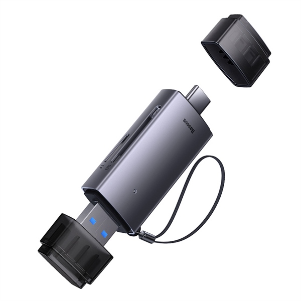 Đầu Đọc Thẻ Nhớ SD/TF Baseus Lite | Vỏ Kim Loại, Có Nắp Chống Bụi & Đèn Báo, Cổng USB & Type-C