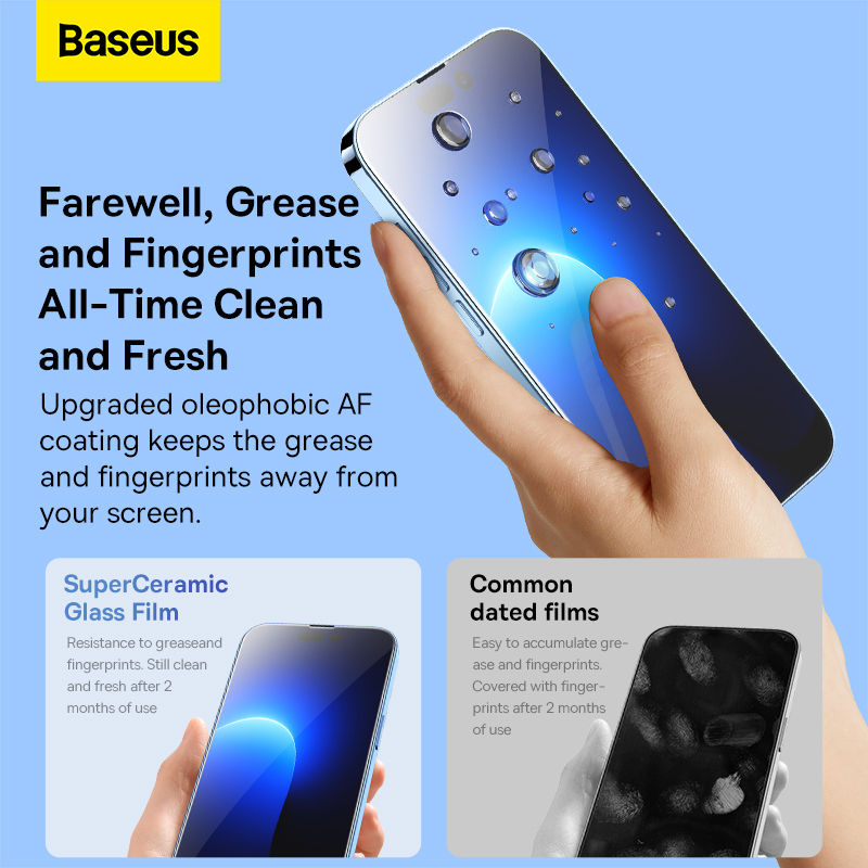 Kính cường lực Baseus All-glass SuperCeramic Tempered Glass EasyStick Film iP14 (Pack of 2)