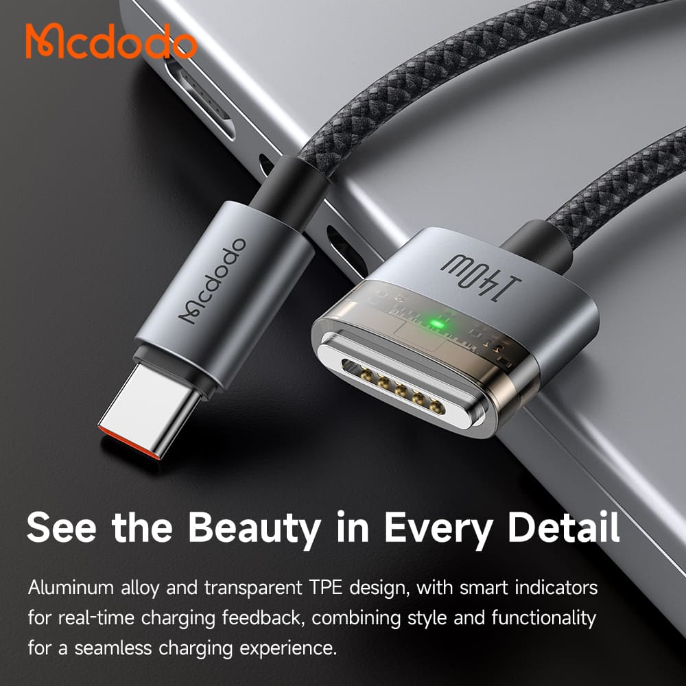 Cáp Sạc Mcdodo Luma 140W Type-C to Magsafe3 | Cổng Sạc Từ Tính Cho Mac, Có Đèn LED Báo