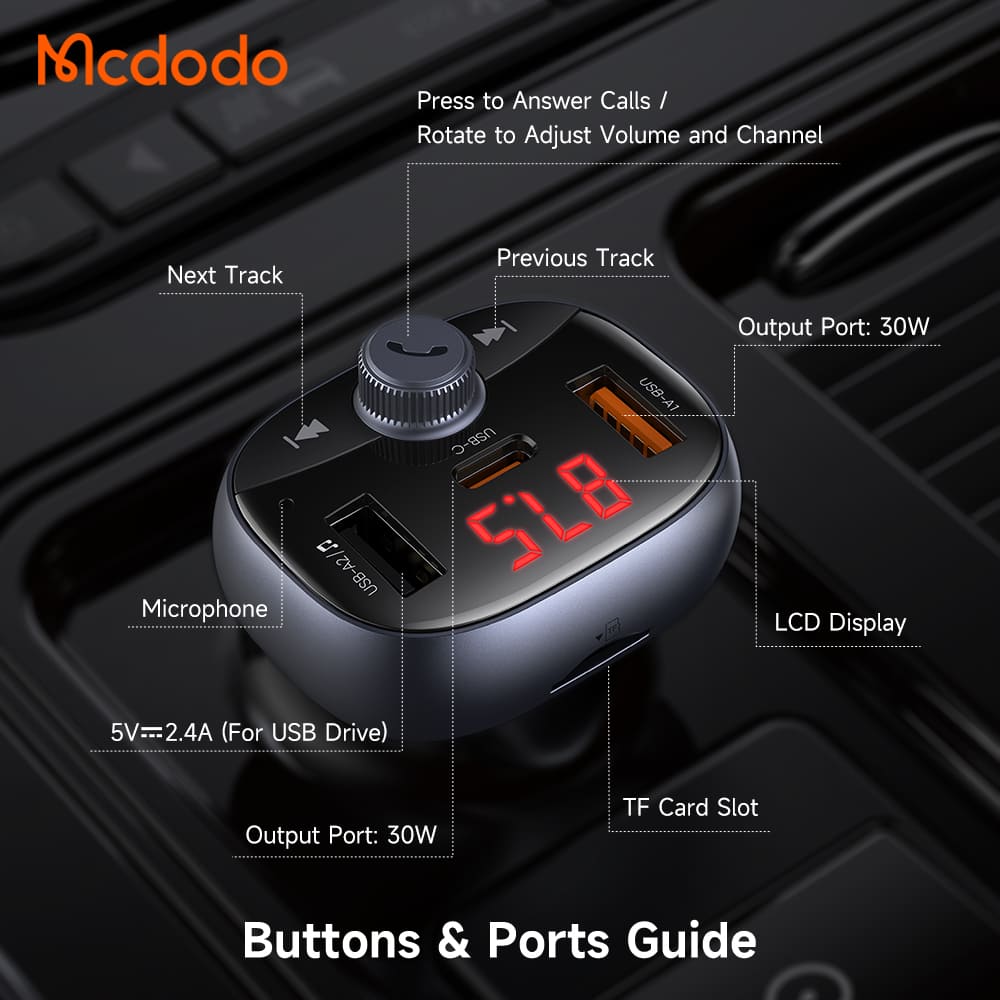 Tẩu Sạc Mcdodo CarGo 72W 3 Cổng | 2USB + Type-C, Phát Nhạc Qua Sóng FM, Sạc Nhanh