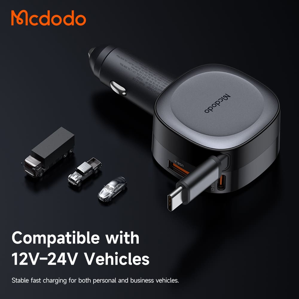 Tẩu Sạc Mcdodo FreeGo 75W USB + Type-C | Kèm Dây Type-C Rút Gọn, Sạc Nhanh Laptop Điện Thoại