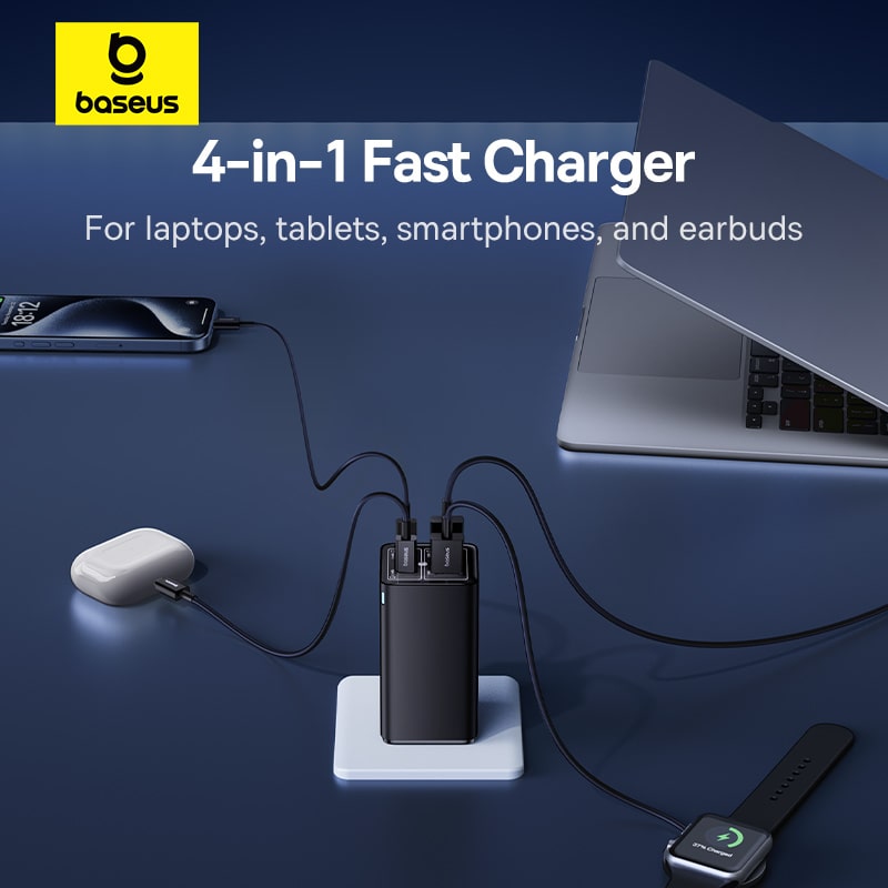 Cốc Sạc Baseus GaN6 Pro 100W 4 Cổng | Kèm Cáp 100W, Sạc Laptop & Điện Thoại, 2Type-C + 2USB