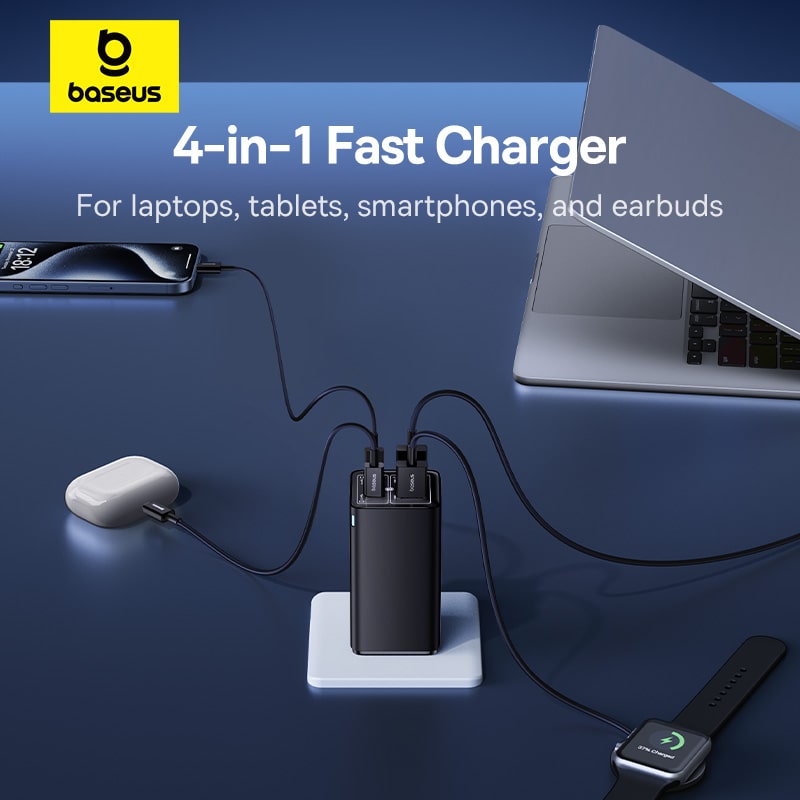Bộ Cốc Sạc Baseus GaN6 Pro 100W | 4 Cổng Sạc 2Type-C 2USB, Kèm Cáp Type-C 100W