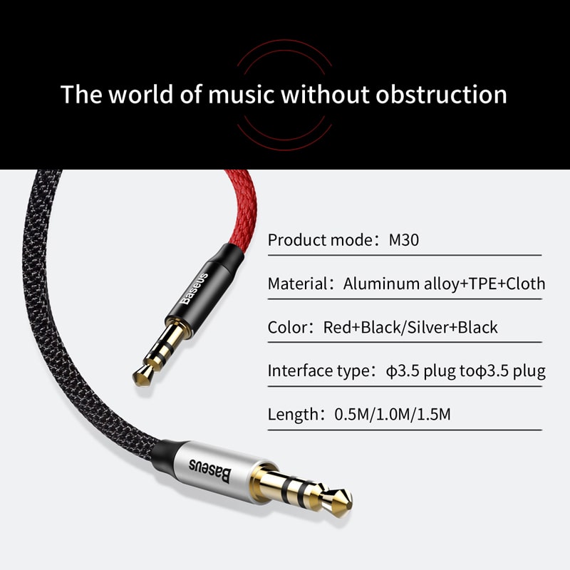 Cáp Âm Thanh AUX Baseus Yiven M30 | Jack 3.5mm 2 Đầu, Nối Loa, Dùng Trên Ô Tô