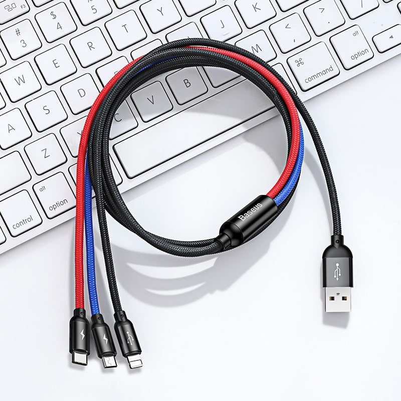 Cáp Sạc Đa Năng Baseus 3 Màu 3.5A | 3 trong 1 USB to  M+L+C, Chống Rối, Dây Dù Bền