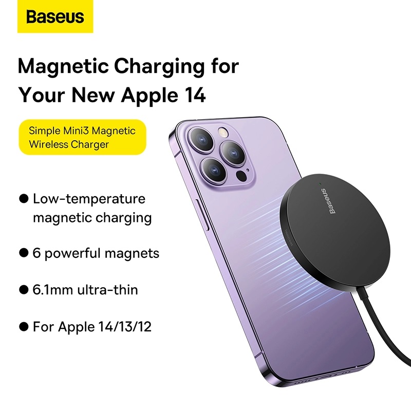 Sạc Không Dây Từ Tính Baseus Simple Mini3 15W | Siêu Mỏng 6.1mm, Tản Nhiệt Tốt
