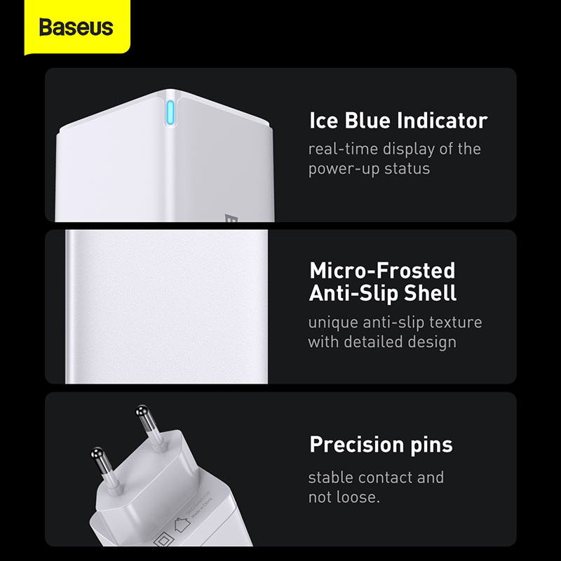 Bộ Sạc Baseus GaN3 Pro 65W | 3 Cổng 2 Type-C & 1 USB, Kèm Cáp, Sạc Nhanh Laptop