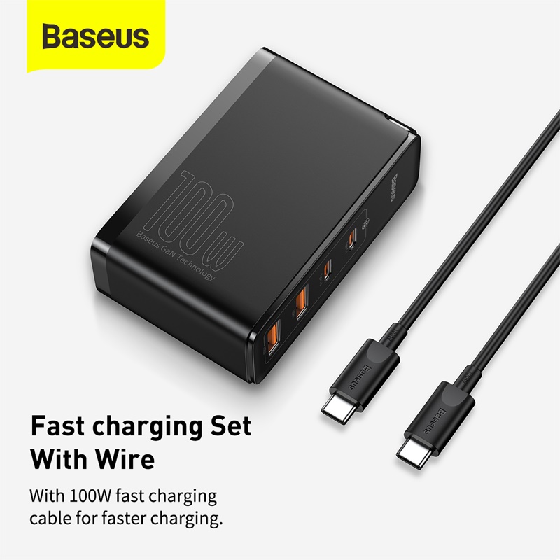Cốc Sạc Baseus GaN2 Pro 100W | Hỗ Trợ Sạc Nhanh Laptop Máy Tính Bảng QC PD, 2Type-C + 2USB