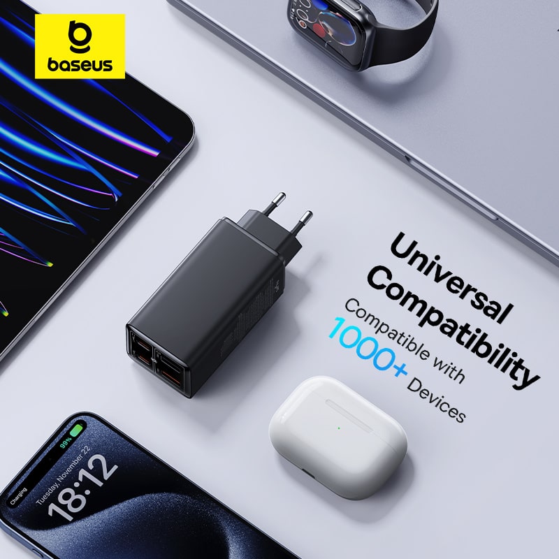 Cốc Sạc Nhanh OS-Baseus GaN6 Pro Fast Charger 2C+2U 100W (Chân tròn, Kèm cáp C to C 100W, 1m)