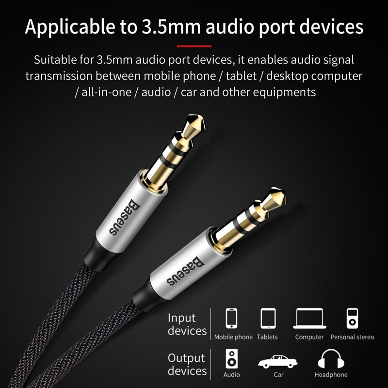 Cáp Âm Thanh AUX Baseus Yiven M30 | Jack 3.5mm 2 Đầu, Nối Loa, Dùng Trên Ô Tô