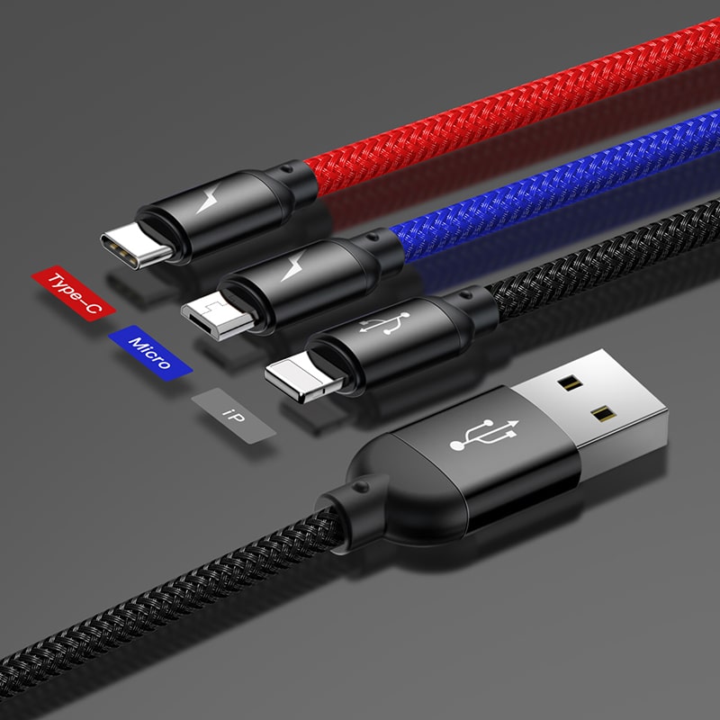 Cáp Sạc Đa Năng Baseus 3 Màu 3.5A | 3 trong 1 USB to  M+L+C, Chống Rối, Dây Dù Bền