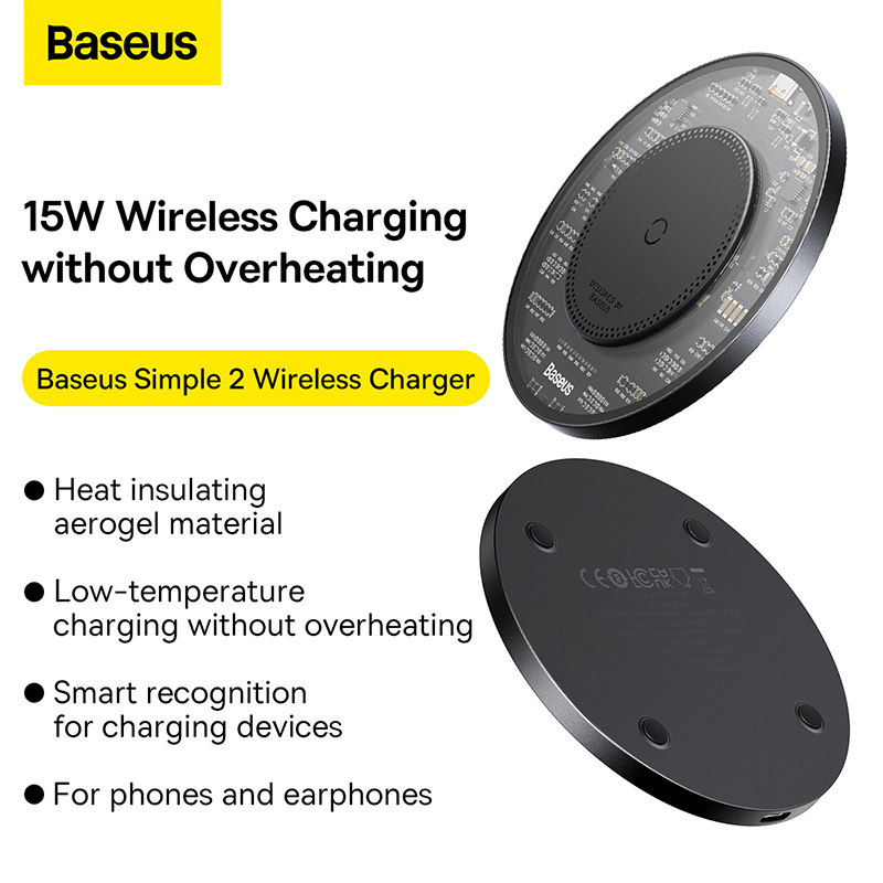 Đế Sạc Không Dây Baseus Simple 2 Wireless Charger 15W (Kèm cáp C to C 24W 1m)