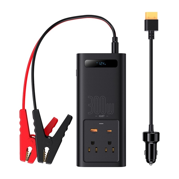 Bộ Chuyển Điện Baseus IGBT 300W | Từ Ắc Quy Sang 220V, 4 Cổng AC Type-C USB, Màn Hình LED