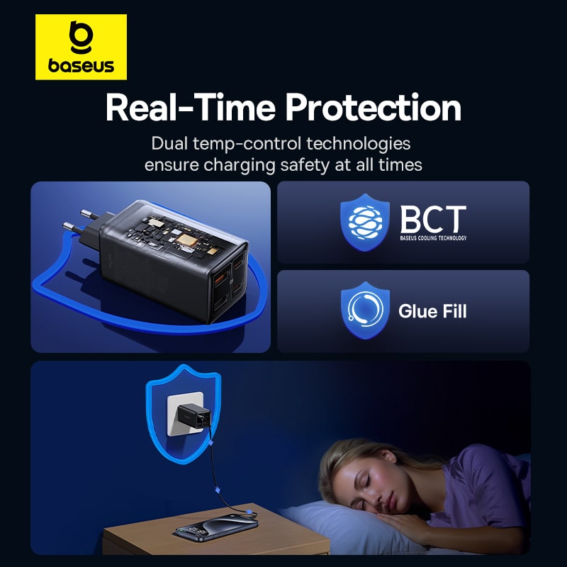 Cốc Sạc Nhanh OS-Baseus GaN6 Pro Fast Charger 2C+2U 100W (Chân tròn, Kèm cáp C to C 100W, 1m)