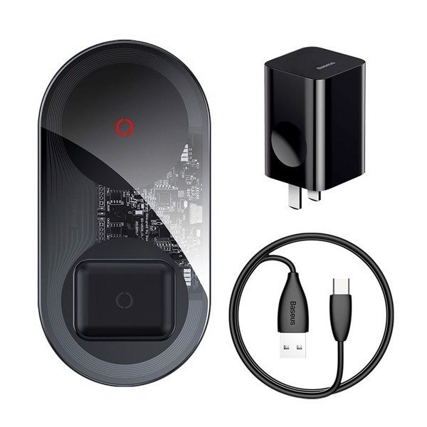 Đế Sạc Đôi Không Dây Baseus Simple 2 in 1 20W | Sạc Cùng Lúc 2 Máy, Trong Suốt, Tiện Lợi