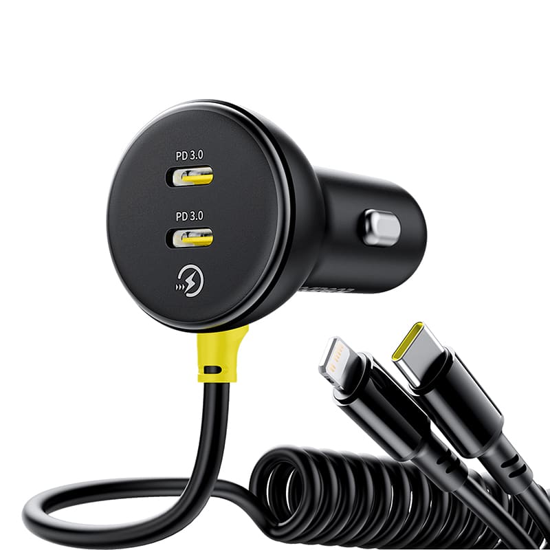 Tẩu Sạc Baseus Circular 60W Đa Năng | Kèm Cáp Lò Xo 2 Đầu Type-C & Ln, Sạc Cùng Lúc 4 Thiết Bị