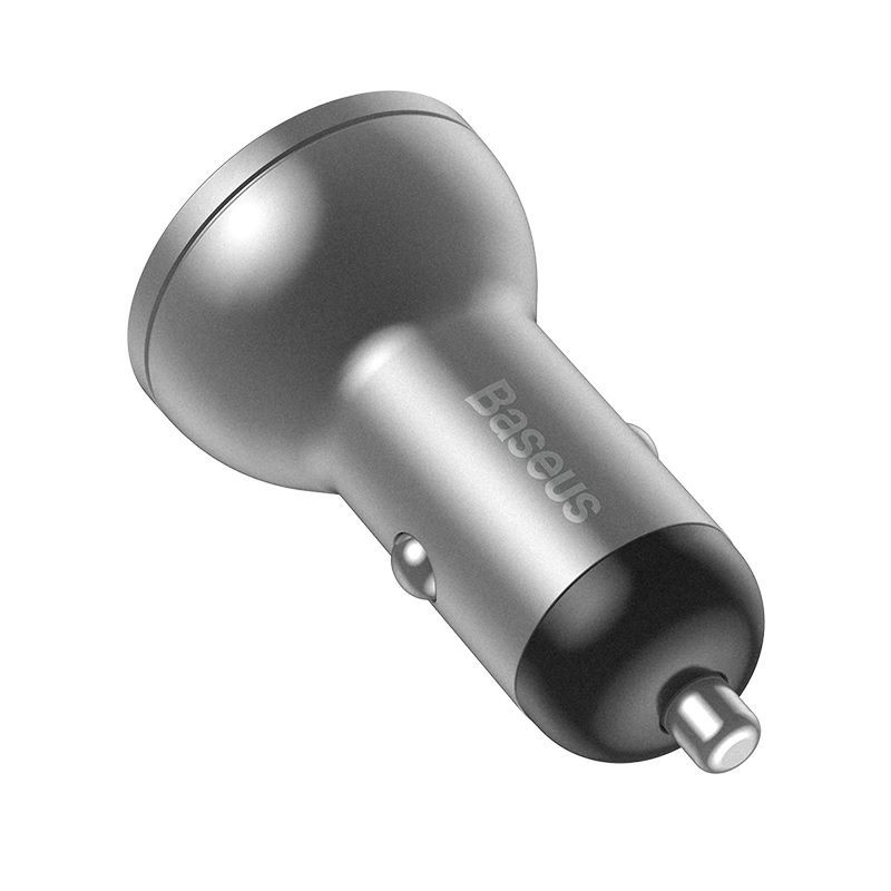 Tẩu Sạc Ô Tô Baseus 24W 2 Cổng USB | Màn Hình LED Hiển Thị Điện Áp Vỏ Nhôm Nguyên Khối Cho Xe Hơi