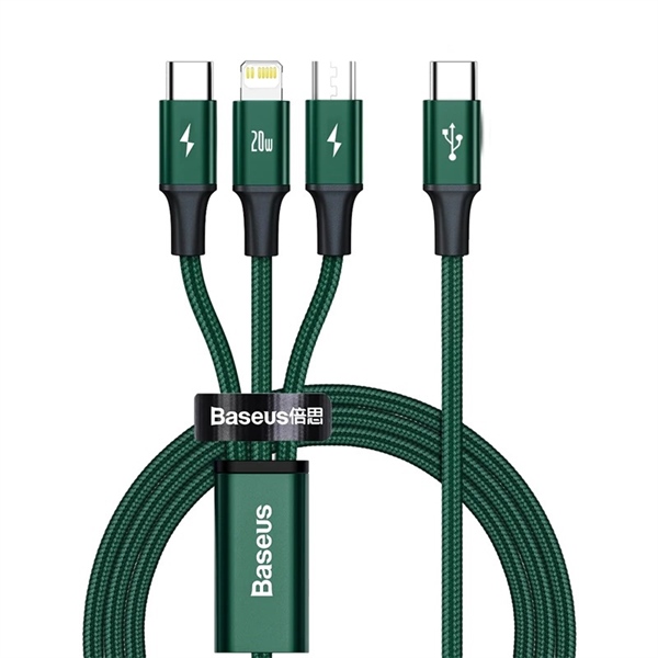 Cáp sạc 3 đầu Baseus Rapid Series 3-in-1 PD 20W (Type C to Type C / Lightning/ Micro USB, Fast Charging & Data Cable )