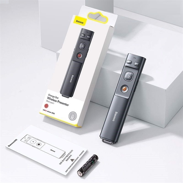 Bút Laser trình chiếu Baseus Orange Dot Wireless Presenter cho Laptop/ Macbook (100m. 2.4Ghz USB/Type C Receiver, Wireless Remote Control, Red Laser Pointer/ Presenter)