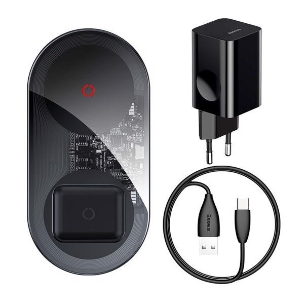 Đế Sạc Đôi Không Dây Baseus Simple 2 in 1 20W | Sạc Cùng Lúc 2 Máy, Trong Suốt, Tiện Lợi