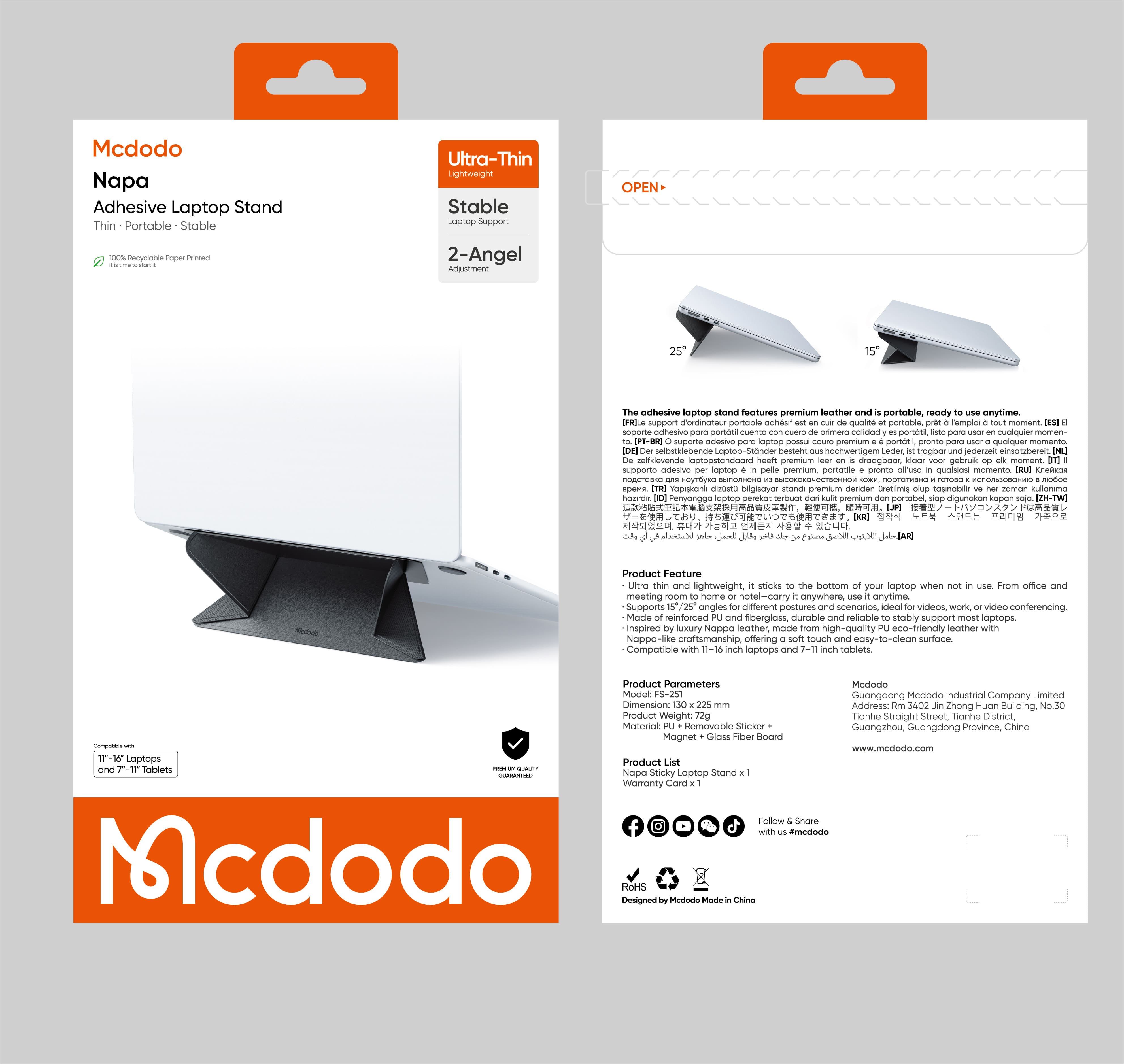 Giá Đỡ Laptop Dán Lưng Mcdodo Napa | Siêu Mỏng Gọn, Chỉnh 2 Góc Nghiêng