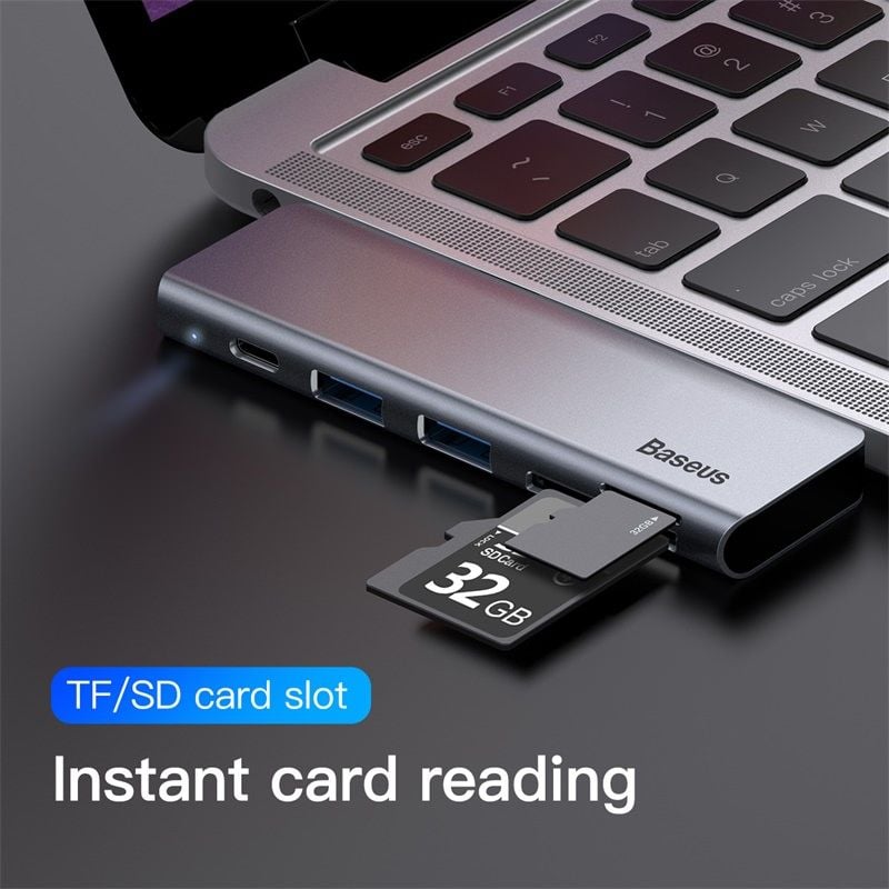 Hub Chuyển Đổi Baseus Harmonica 5 in 1 | USB 3.0, Đọc Thẻ SD/TF, Sạc Nhanh PD, Thiết Kế Gọn Nhẹ