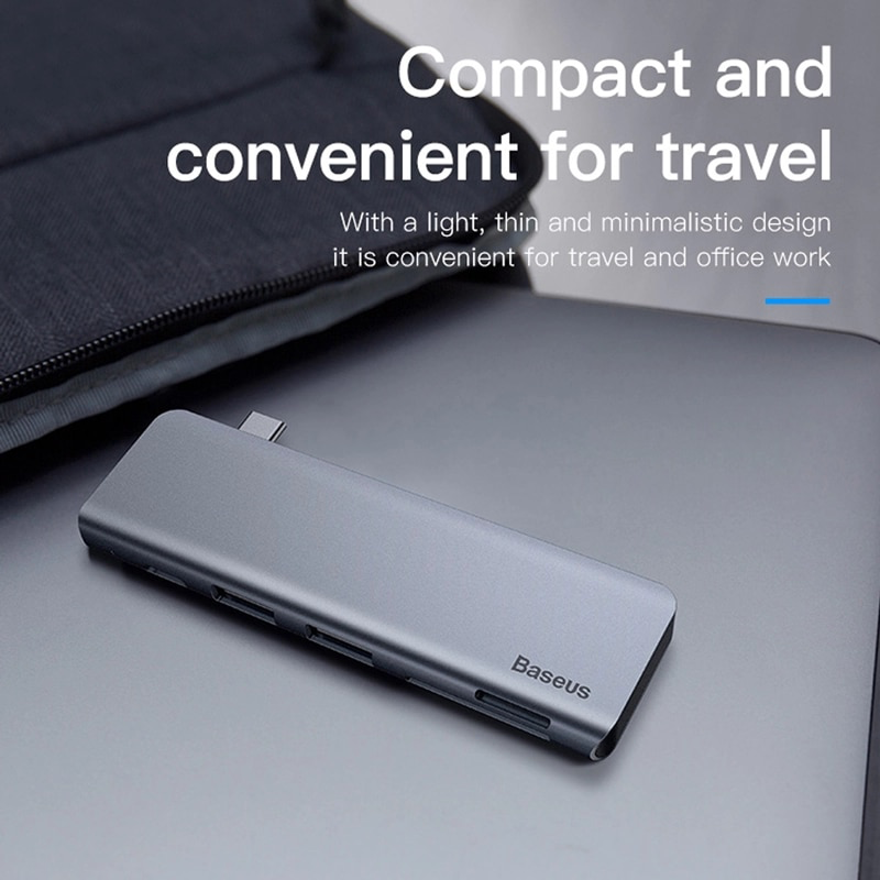 Hub Chuyển Đổi Baseus Harmonica 5 in 1 | USB 3.0, Đọc Thẻ SD/TF, Sạc Nhanh PD, Thiết Kế Gọn Nhẹ