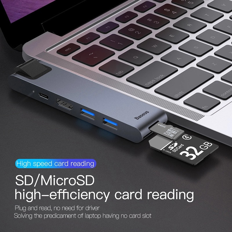 Hub Baseus Thunderbolt 7 trong 1 Cho Laptop | Thiết Kế Cắm Hông, Sạc PD, HDMI 4K60Hz