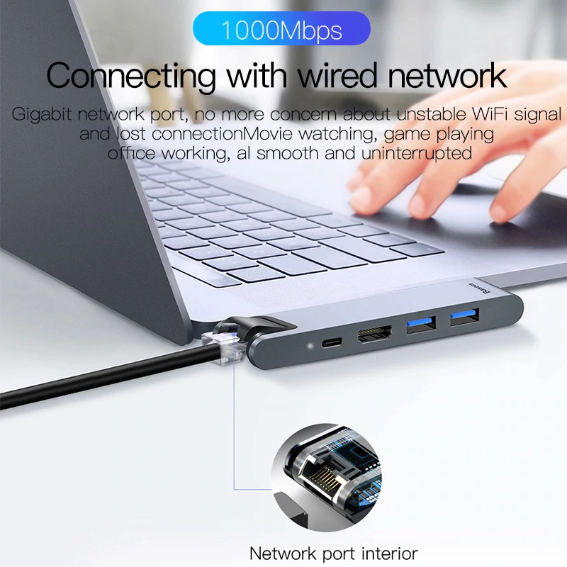 Hub Baseus Thunderbolt 7 trong 1 Cho Laptop | Thiết Kế Cắm Hông, Sạc PD, HDMI 4K60Hz