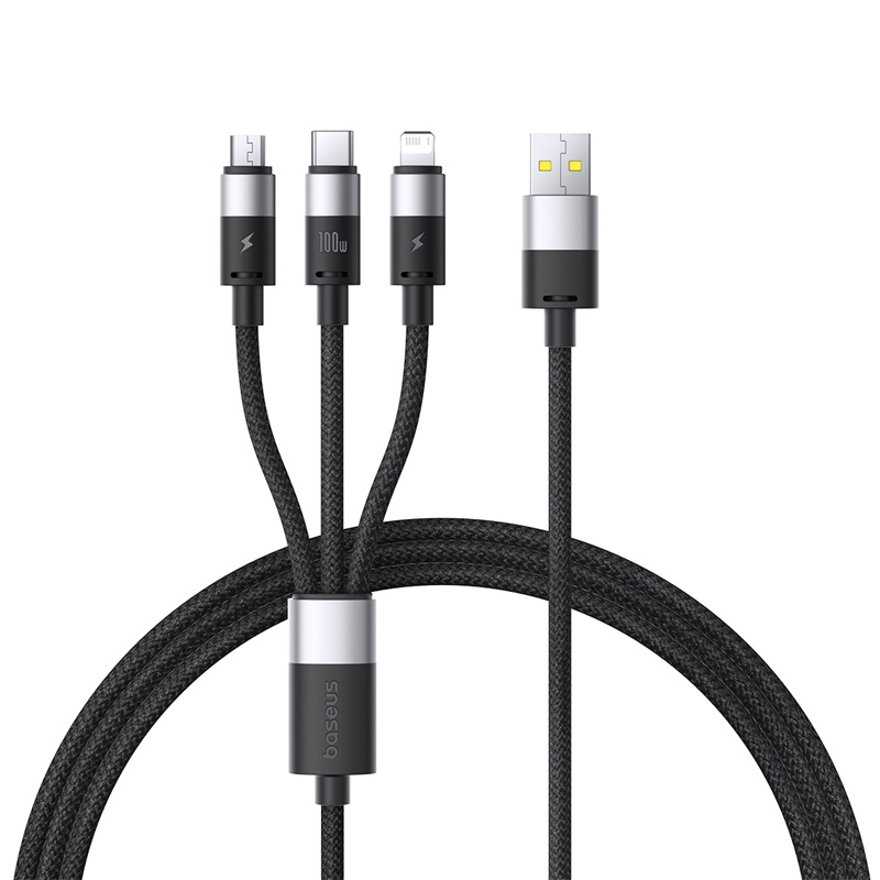Cáp Sạc Đa Năng Baseus StarSpeed 100W USB to M+L+C | Dây Dù Siêu Bền, Sạc Cùng Lúc 3 Thiết Bị