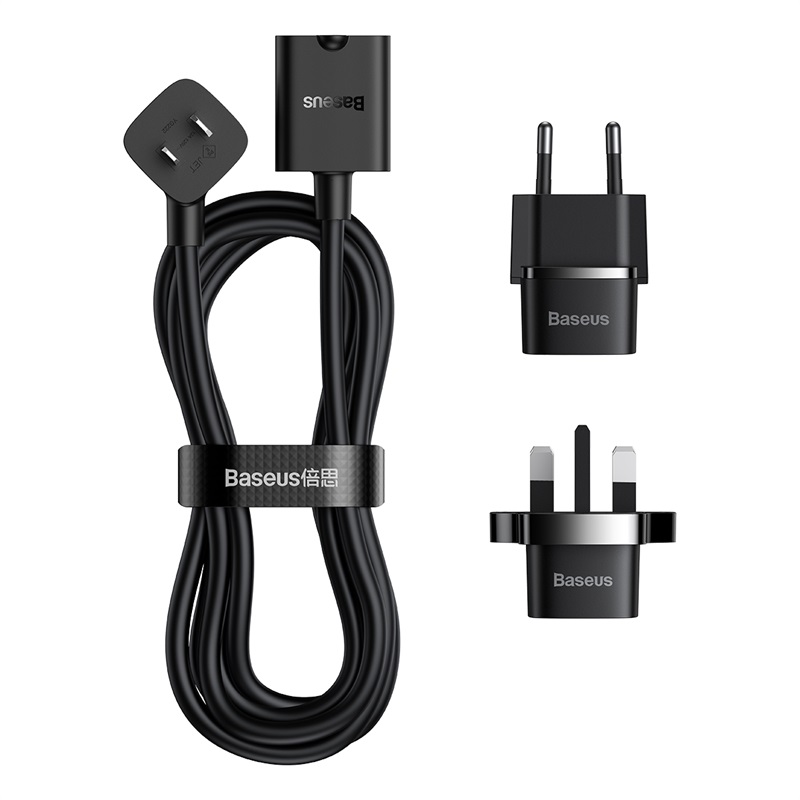 Ổ Cắm Nối Dài Baseus PowerCombo 1.0m | Kèm Đầu Chuyển Du Lịch UK/EU, Chịu Tải 2500W