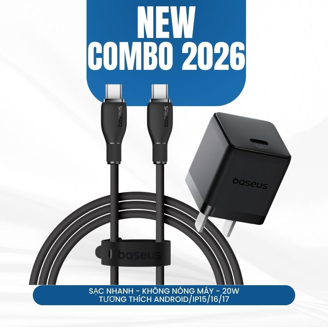 Combo Cốc Cáp Sạc Baseus 20W - Sạc Nhanh - Không Nóng Máy (Cốc Type-C, Cáp Type-C to Type-C 1m)