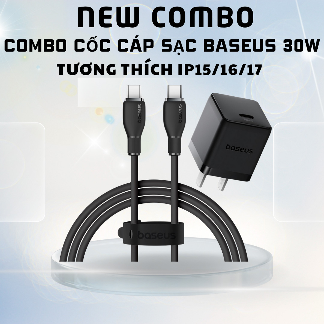 Combo Cốc Cáp Sạc Baseus 30W - Sạc Nhanh - Không Nóng Máy (Cốc Type-C, Cáp Type-C to Type-C 1m)