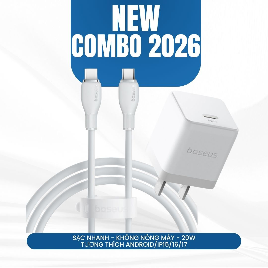 Combo Cốc Cáp Sạc Baseus 20W - Sạc Nhanh - Không Nóng Máy (Cốc Type-C, Cáp Type-C to Type-C 1m)