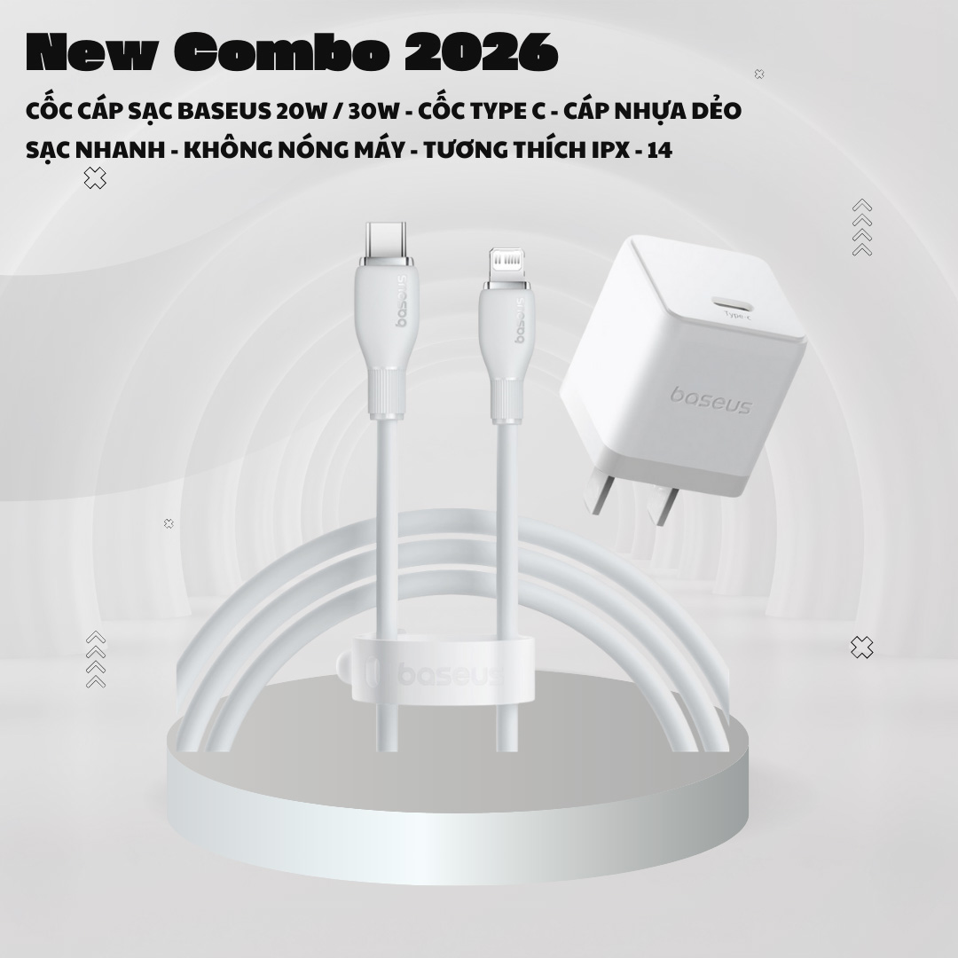 Combo Cốc Cáp Sạc Baseus 20W / 30W - Sạc Nhanh - Không Nóng Máy (Cốc Type-C, Cáp Type-C to Ln 1m)