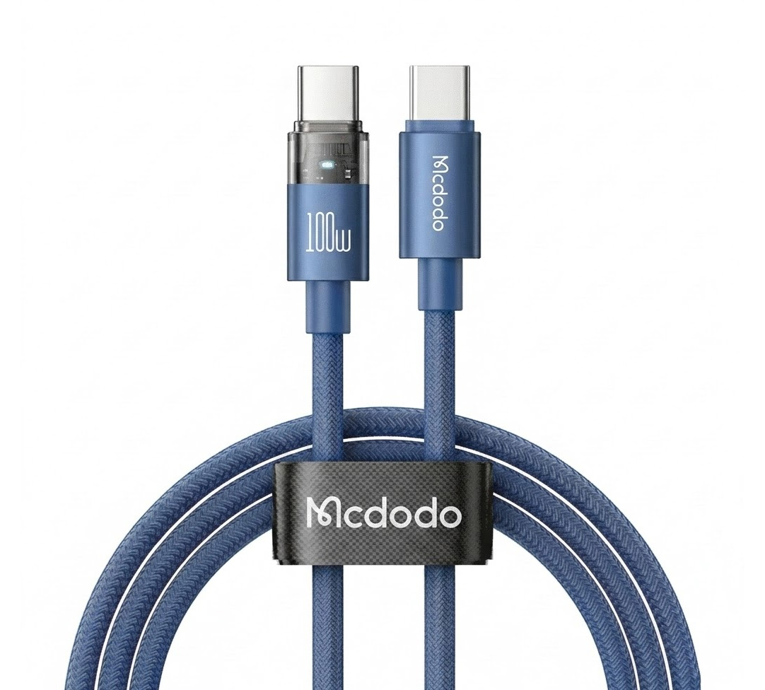 Cáp Sạc Nhanh Mcdodo 100W PD Type-C to Type-C | Thiết Kế Trong Suốt Lộ Mạch, Có Đèn LED
