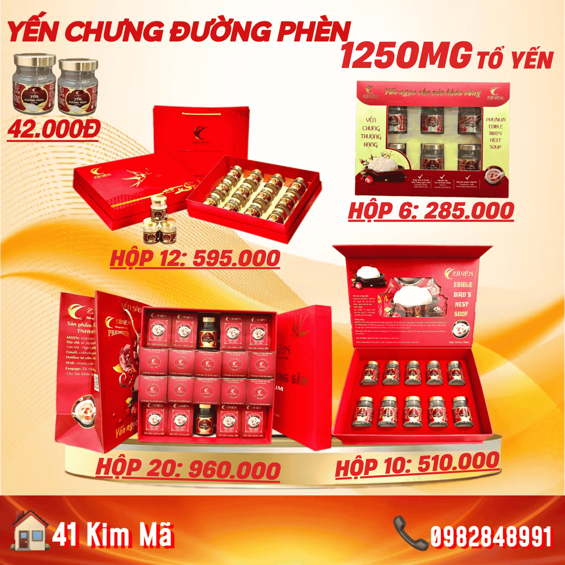 Yến Chưng Đường Phèn 1250mg Tổ Yến
