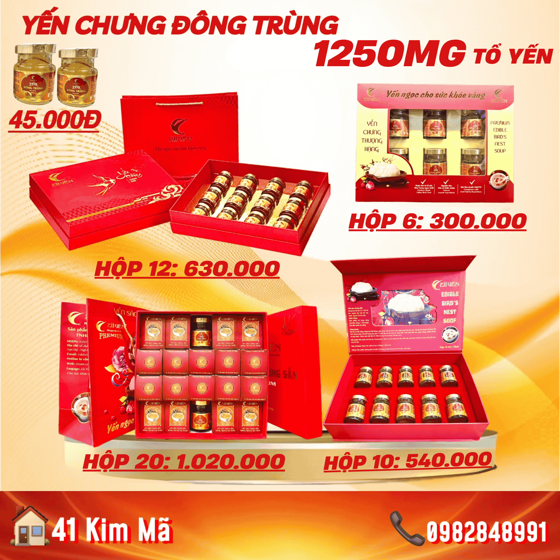 Yến Chưng Đông Trùng Hạ Thảo 1250mg Tổ Yến